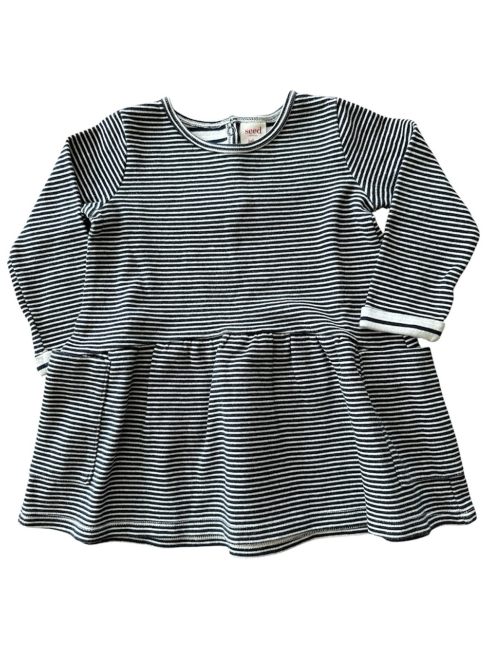 Seed Heritage Striped Thick Warm Navy and White Dress | Size 2 18-24 months